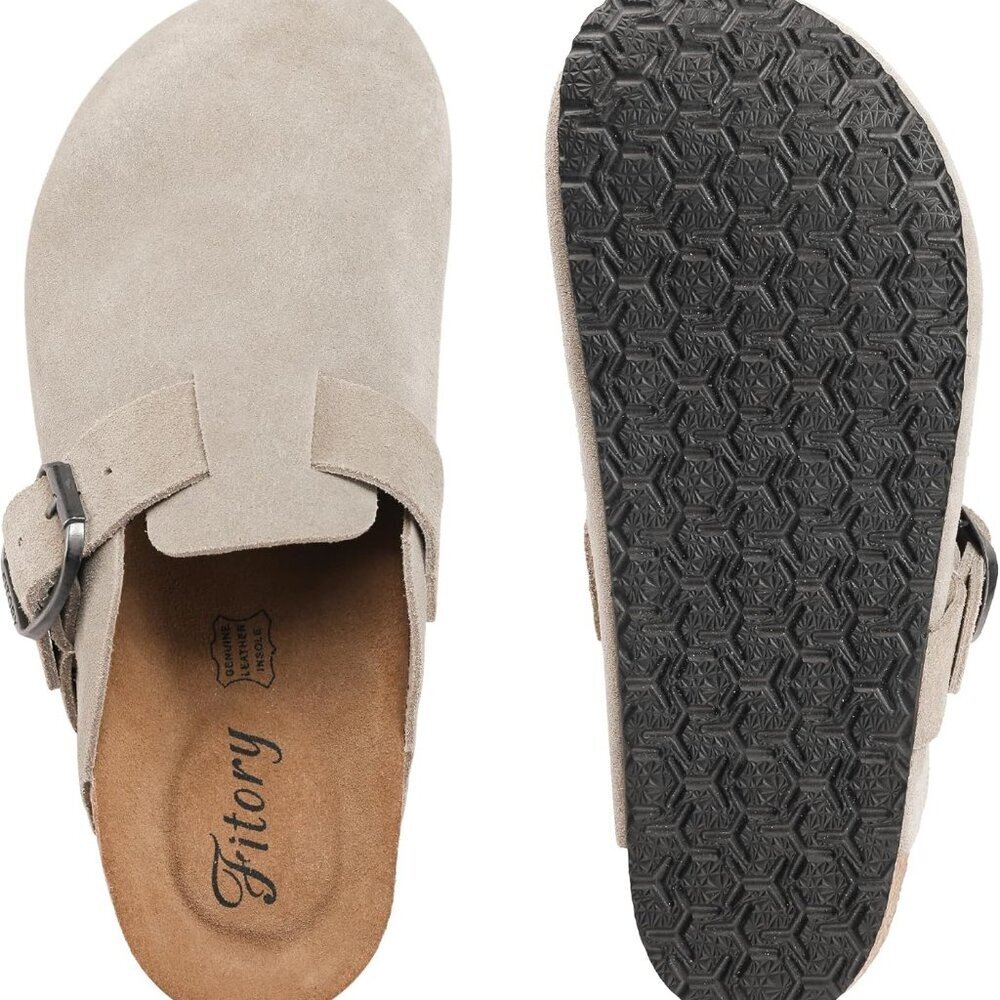 Womens Clogs Slip-on Potato Shoes Leather Mules with Suede Cork Footbed Size 6-1 - Picture 3 of 6